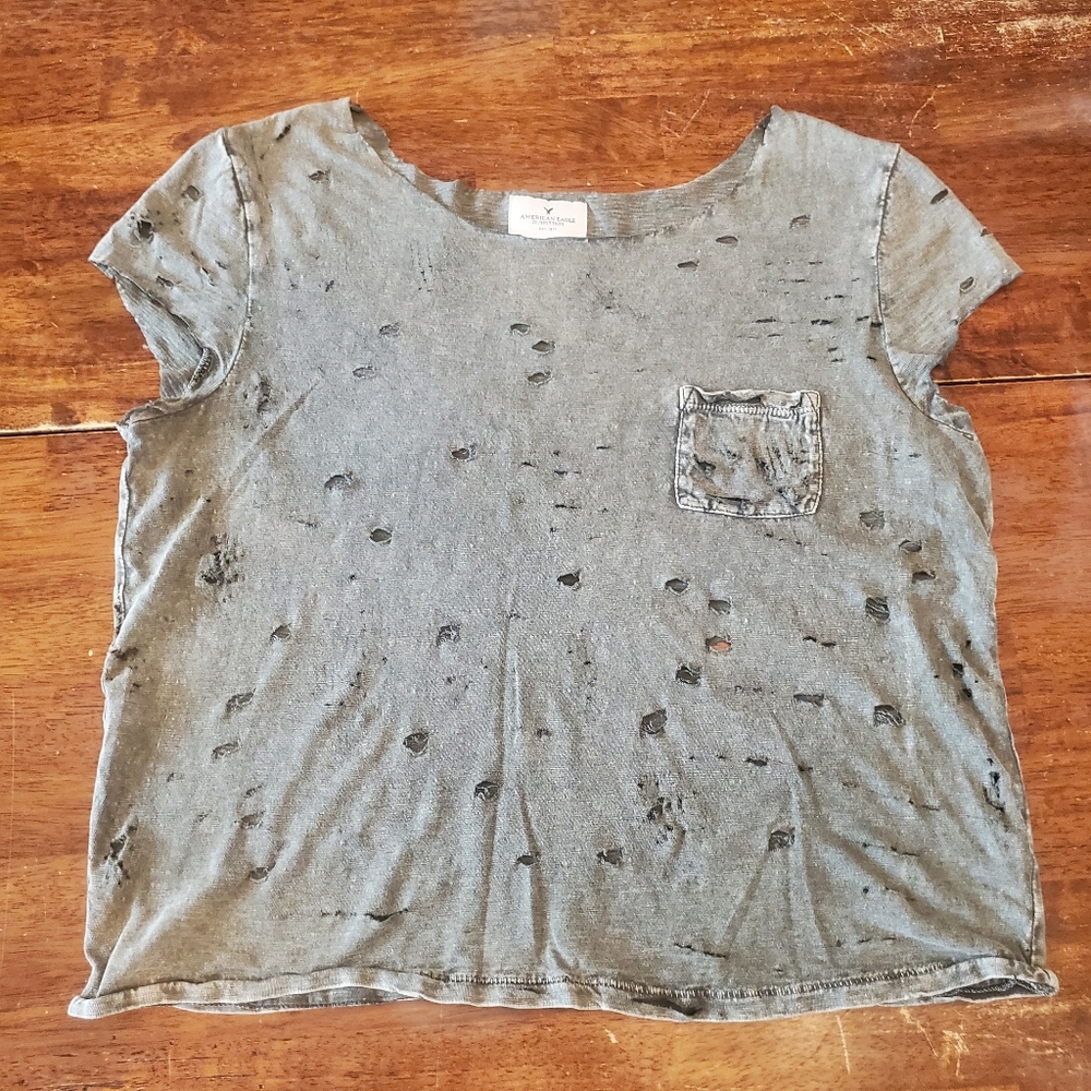 American Eagle Outfitters Green and Gray Short Sleeve Tee